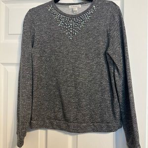 Gray Sweater with Embellished Neckline